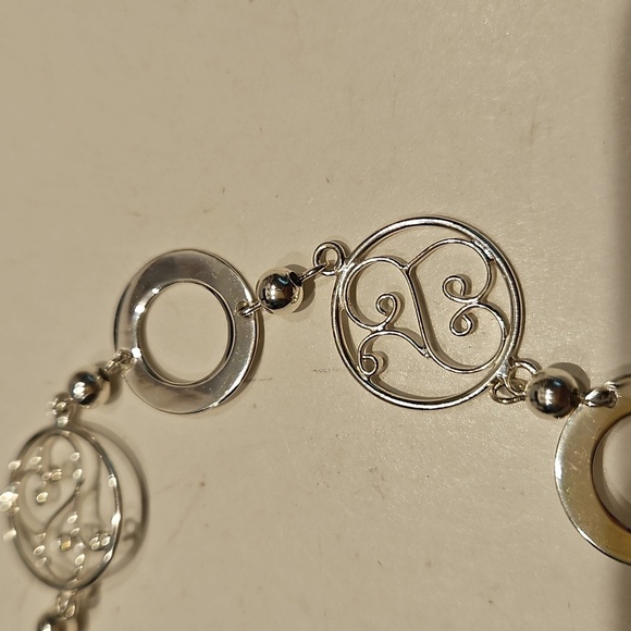 8" 925 Modern Design Silver Bracelet with Filigree Design - Picture 2 of 6